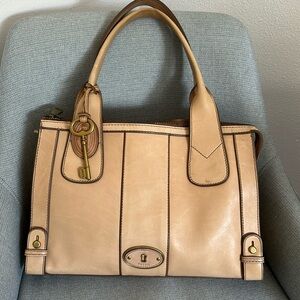 Fossil Tan Leather Tote Bag